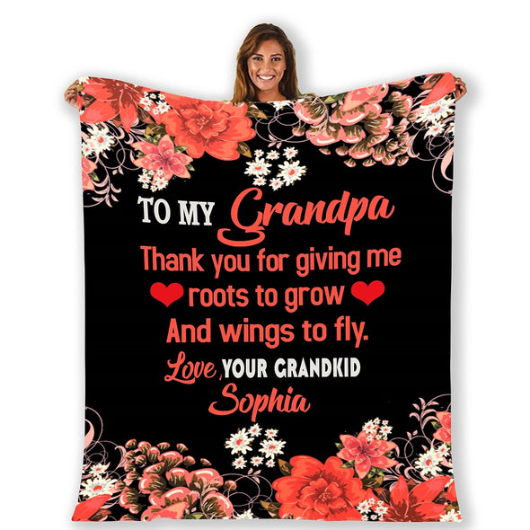 Thank You For Giving Me Roots To Grow Custom Blanket For Grandparents With Kids Names