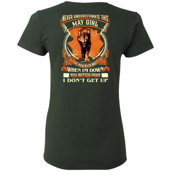 **Never Underestimate May Born Girl** Back Print Shirt & Hoodies