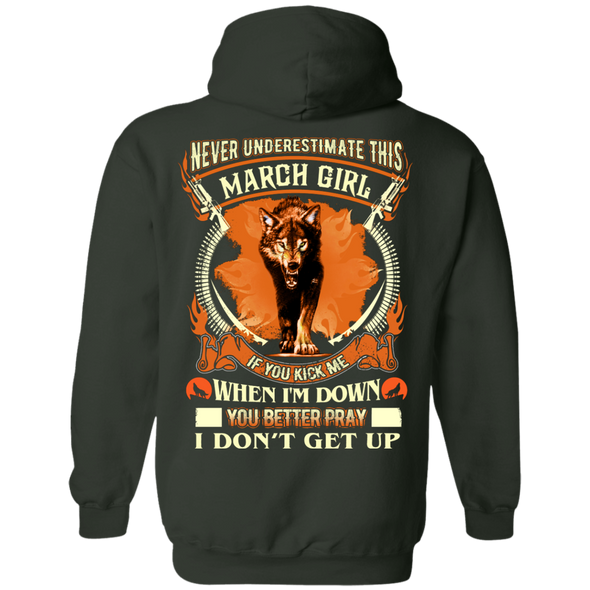 **Never Underestimate March Born Girl** Back Print Shirt & Hoodies