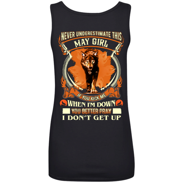 **Never Underestimate May Born Girl** Back Print Shirt & Hoodies