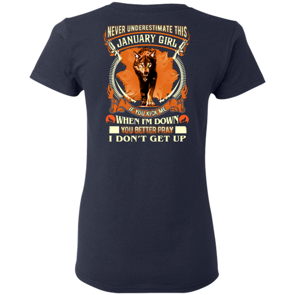 **Never Underestimate January Born Girl** Back Print Shirt & Hoodies