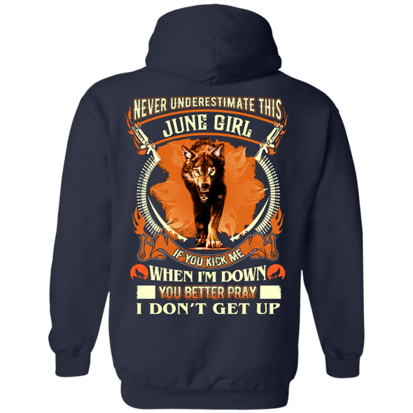 **Never Underestimate June Born Girl** Back Print Shirt & Hoodies