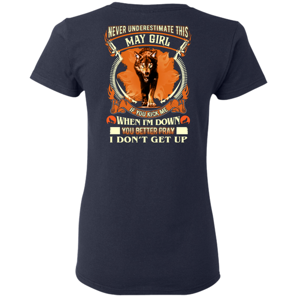 **Never Underestimate May Born Girl** Back Print Shirt & Hoodies