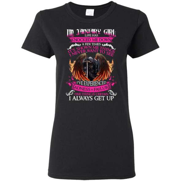 Newly Launched **January Born Girl Never Gives Up** Shirts & Hoodies