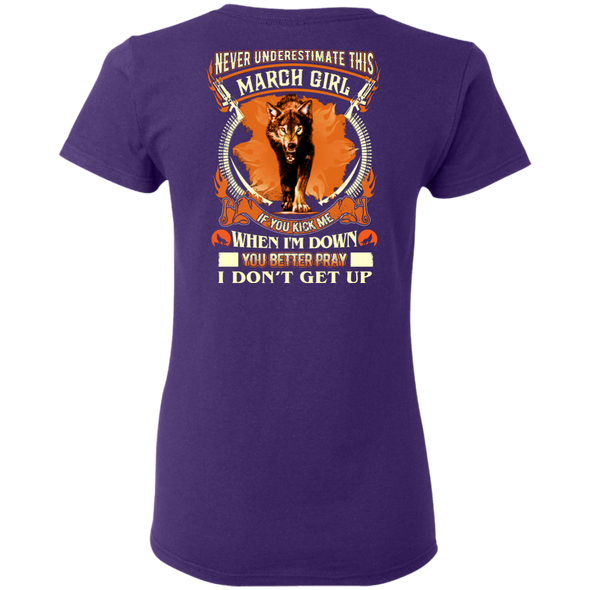 **Never Underestimate March Born Girl** Back Print Shirt & Hoodies