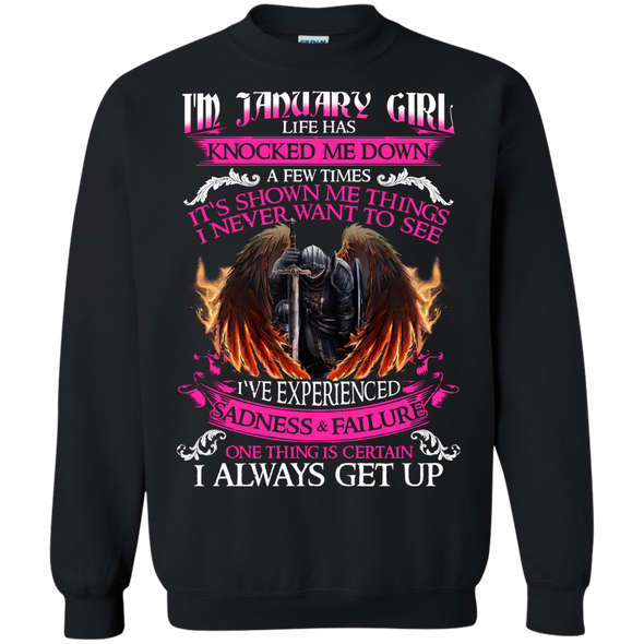 Newly Launched **January Born Girl Never Gives Up** Shirts & Hoodies