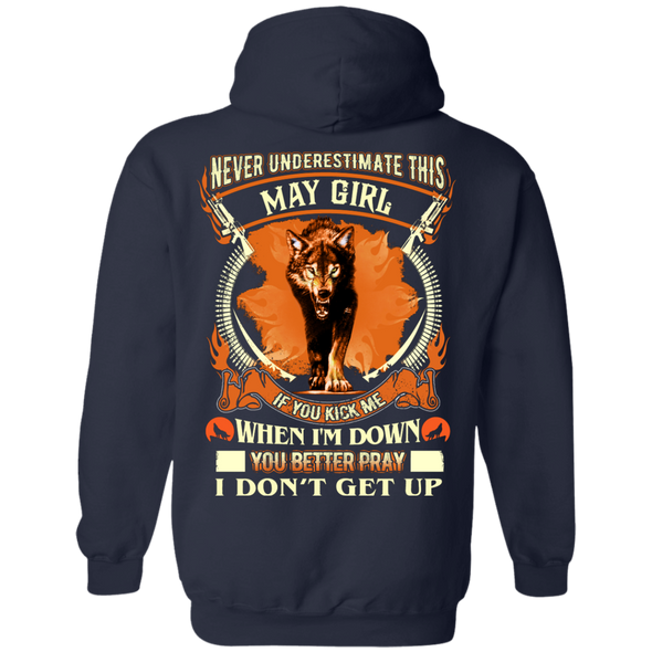 **Never Underestimate May Born Girl** Back Print Shirt & Hoodies