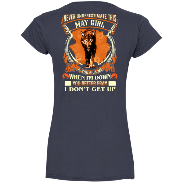 **Never Underestimate May Born Girl** Back Print Shirt & Hoodies