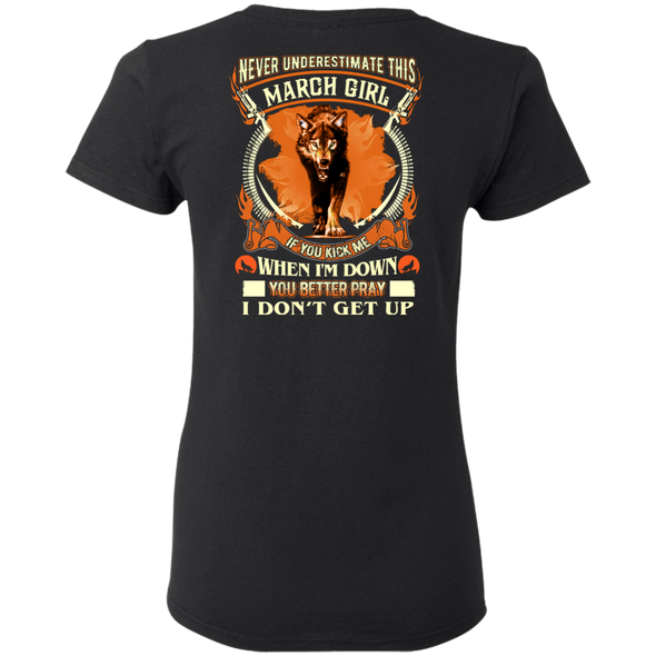 **Never Underestimate March Born Girl** Back Print Shirt & Hoodies