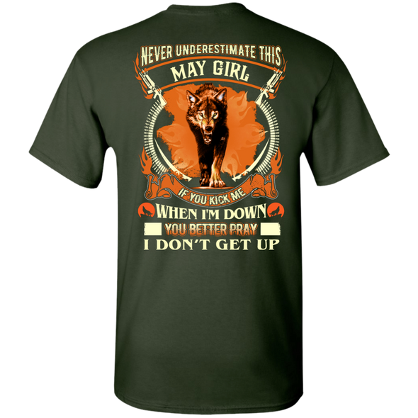 **Never Underestimate May Born Girl** Back Print Shirt & Hoodies
