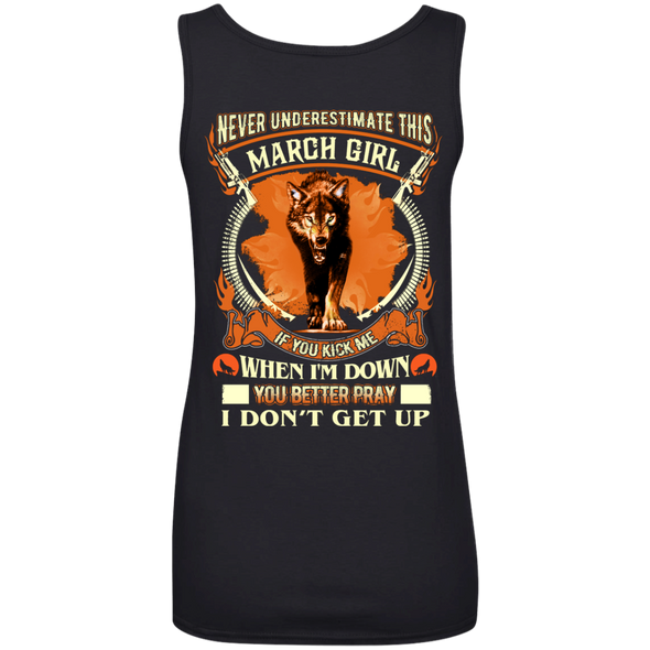 **Never Underestimate March Born Girl** Back Print Shirt & Hoodies