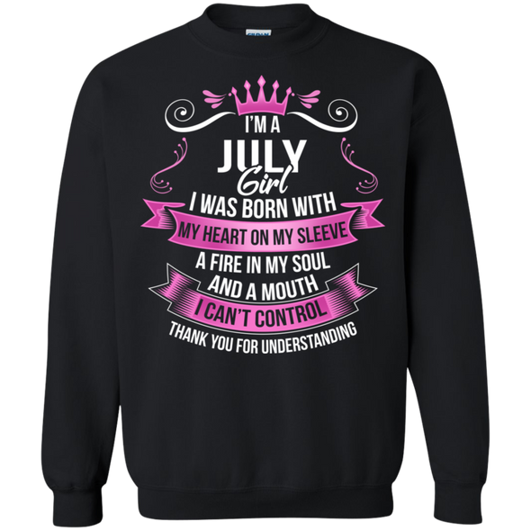 Newly Launched **July Girl Born With Heart On Sleeve** Shirts & Hoodies