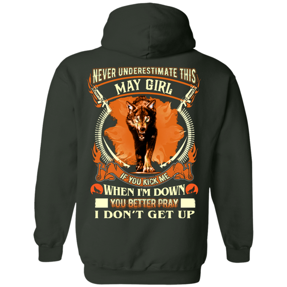 **Never Underestimate May Born Girl** Back Print Shirt & Hoodies