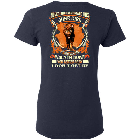 **Never Underestimate June Born Girl** Back Print Shirt & Hoodies