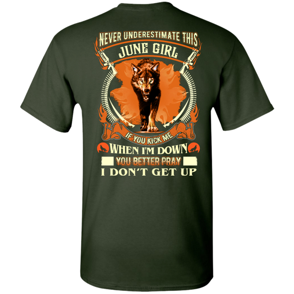 **Never Underestimate June Born Girl** Back Print Shirt & Hoodies