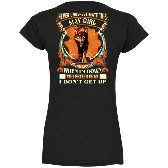 **Never Underestimate May Born Girl** Back Print Shirt & Hoodies