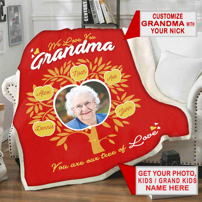 Personalized Grandma/Nana/Papa Photo Blanket With Grand Kids/Kids Names