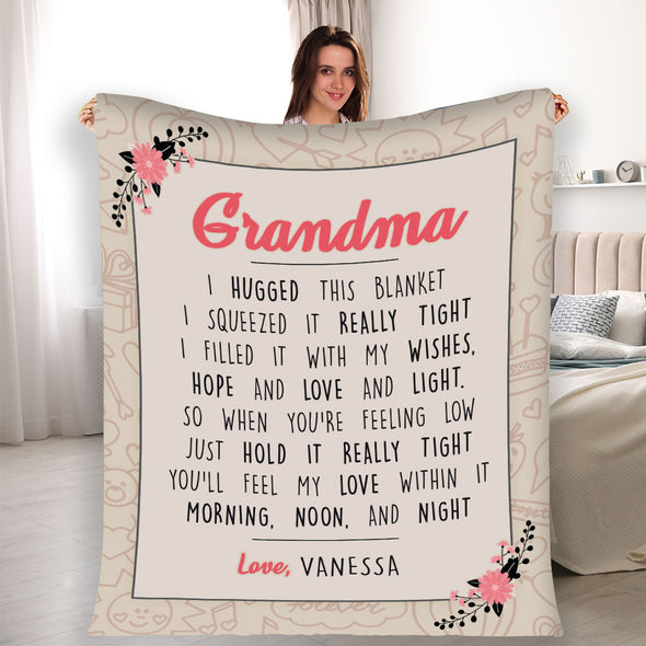 "We Hugged This Blanket" Custom Blanket For Grandma/Grandpa/Mamma/Papa/Auntie