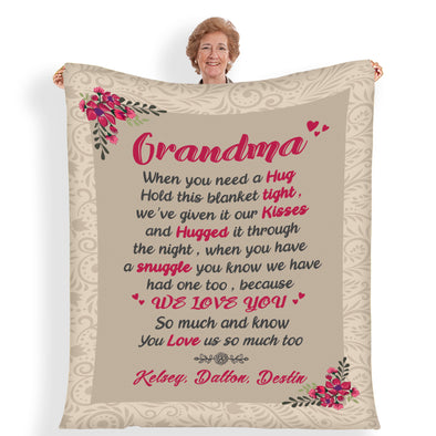 "This Blanket Has Our Hugs & Kisses"  Nana/Papa/Dad/Grandpa/Grandma/Mom/Grandpa & Grandma Customized Blanket With Grand Kids/Kids Name