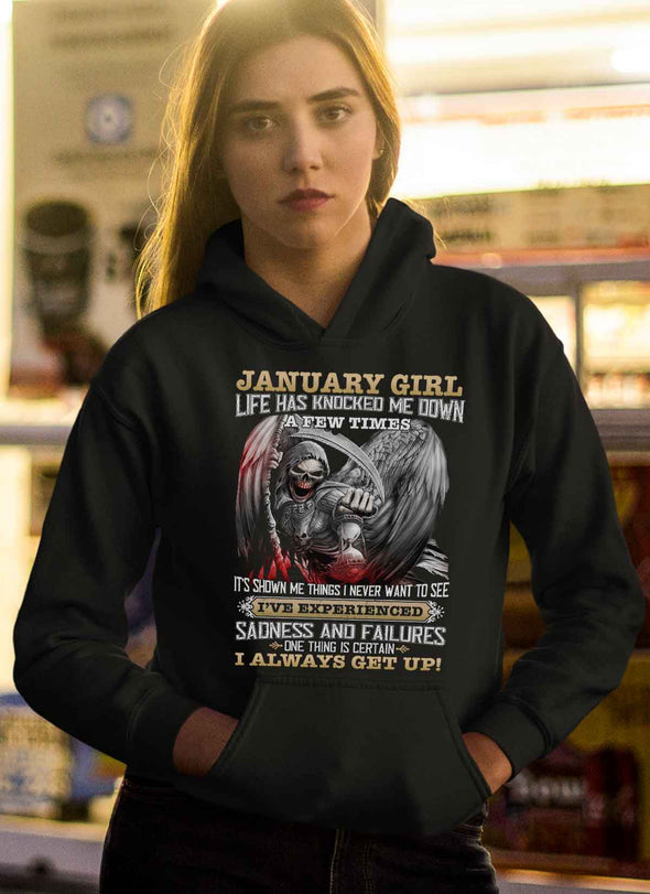 Skull Print **January Born Girl Always Get Up** Shirts & Hoodies