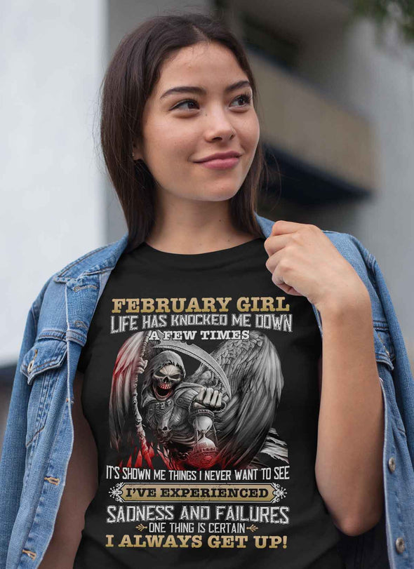 Skull Print **February Born Girl Always Get Up** Shirts & Hoodies