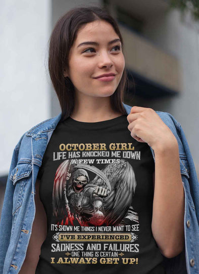 Skull Print **October Born Girl Always Get Up** Shirts & Hoodies