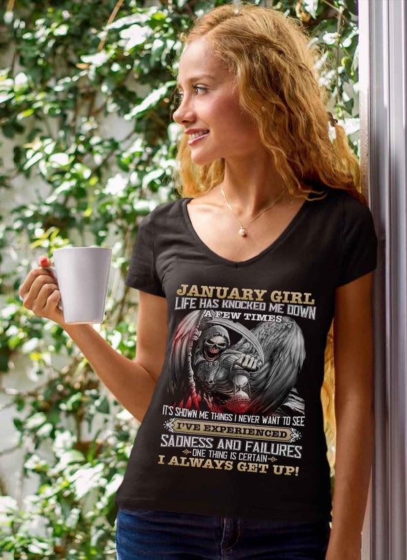Skull Print **January Born Girl Always Get Up** Shirts & Hoodies