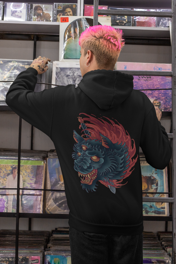 Slaughter Head Angry Wolf Tattoo Printed Hoodie