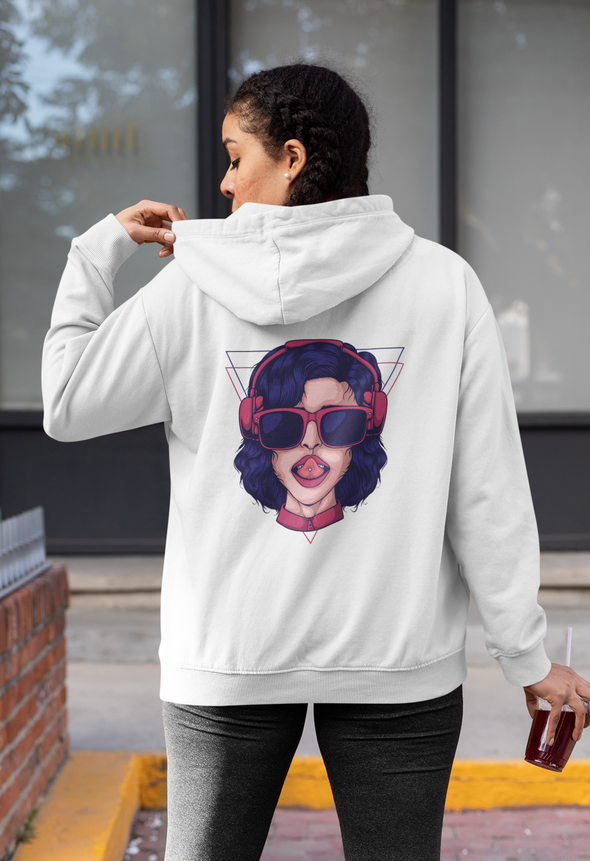 Girl Wearing Headphone Vector Illustration Printed Hoodie