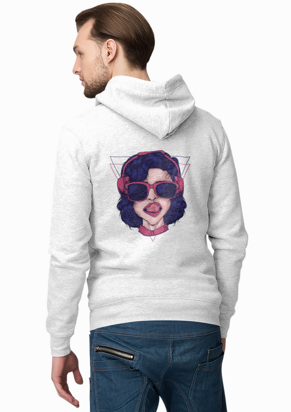Girl Wearing Headphone Vector Illustration Printed Hoodie