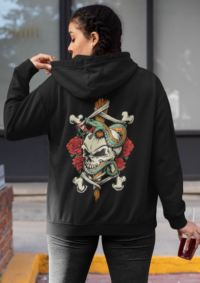 Unisex Hoodie With Skull Snake Print