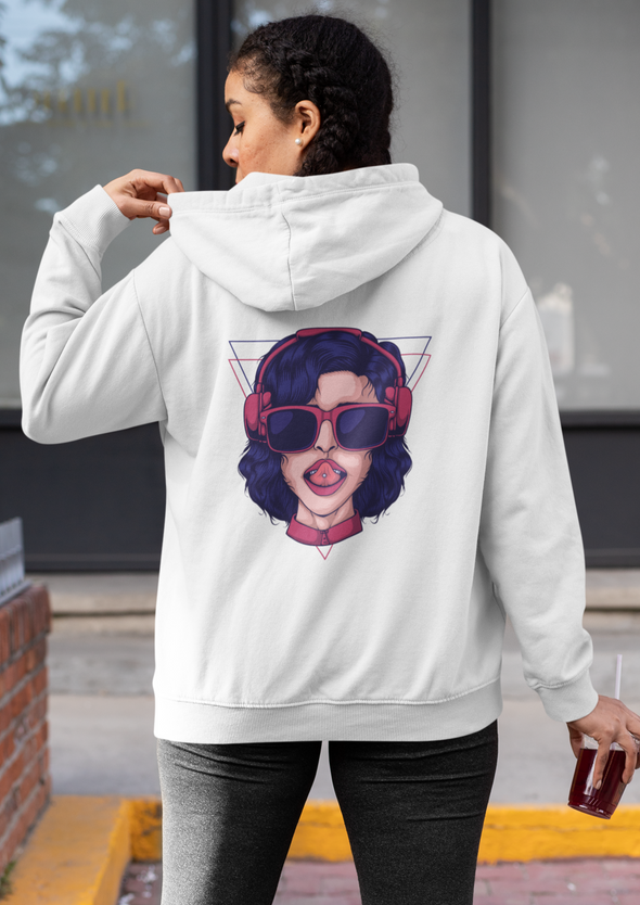 Girl Wearing Headphone Vector Illustration Printed Hoodie