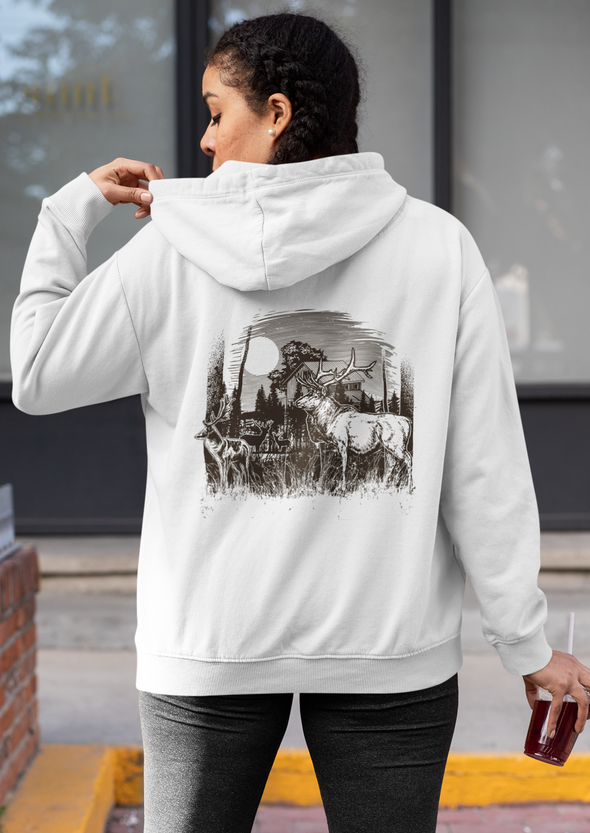 Unisex Deer Vintage Printed Hoodie