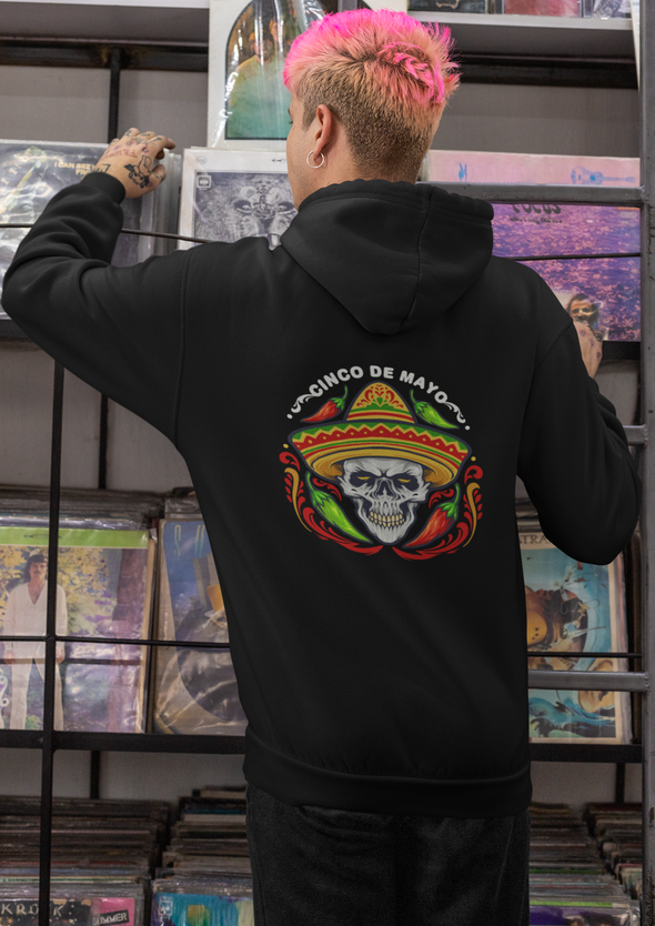 Cinco De Mayo Mexican Skull with Hat Printed Hoodie