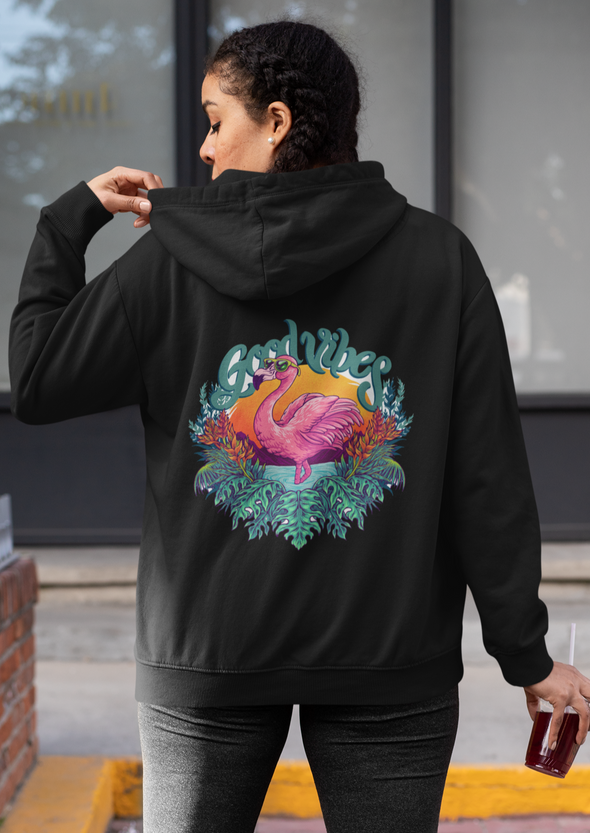 Tropical Pink Flamingo With Flowers Summer Printed Hoodie