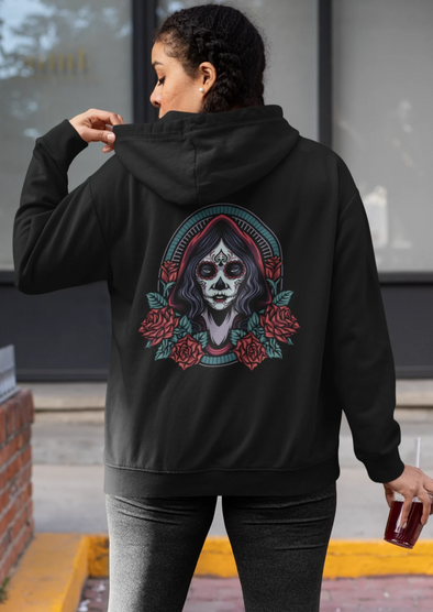 Dia De Los Muertos Girl Roses Printed Hoodie