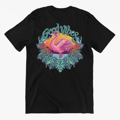 Tropical Pink Flamingo With Flowers Summer Unisex T-Shirt