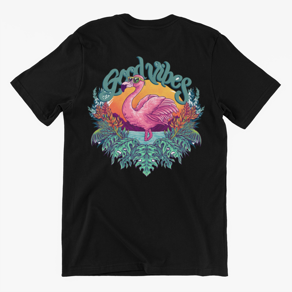 Tropical Pink Flamingo With Flowers Summer Unisex T-Shirt