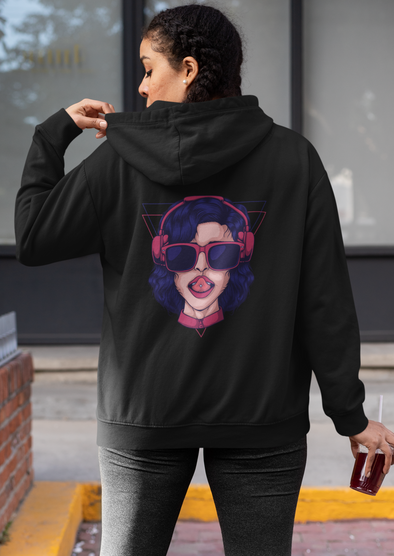 Girl Wearing Headphone Vector Illustration Printed Hoodie