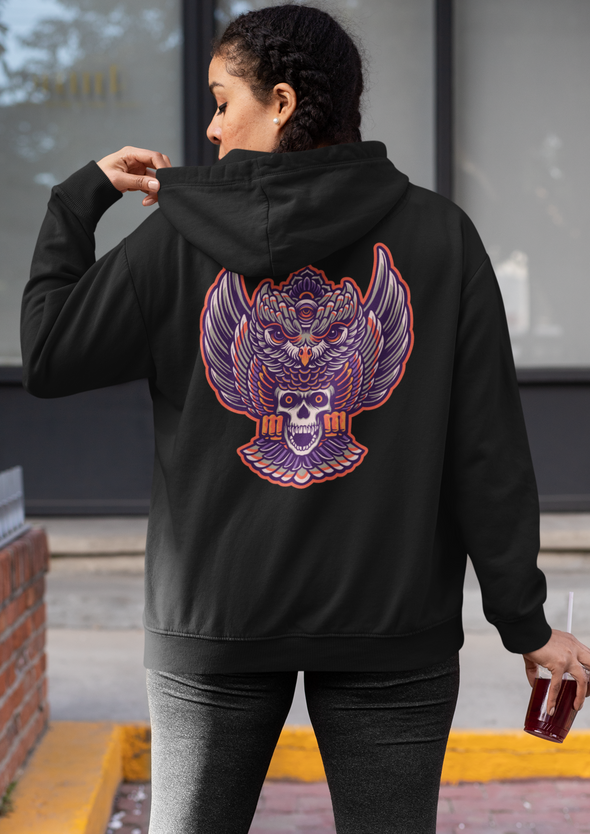 Unisex Owl Mystical with Skull Printed Hoodie