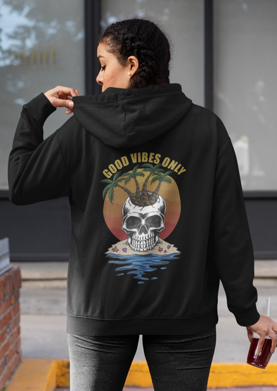 Skull Beach Good Vibes Only Printed Hoodie