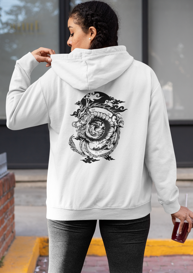 Unisex Silhouette Oriental Dragon Printed Hoodie