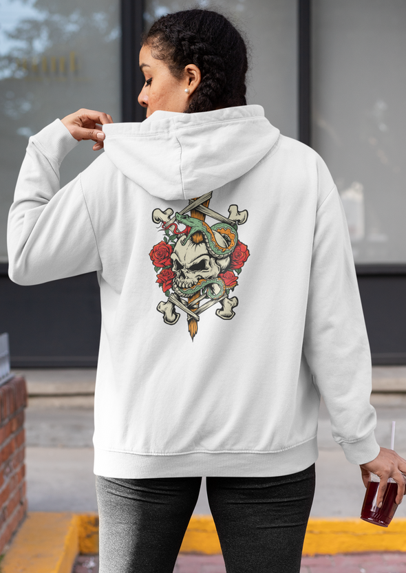 Unisex Hoodie With Skull Snake Print