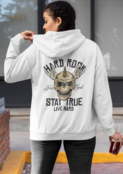 Fingers Rock Gesture Skull Printed Hoodie