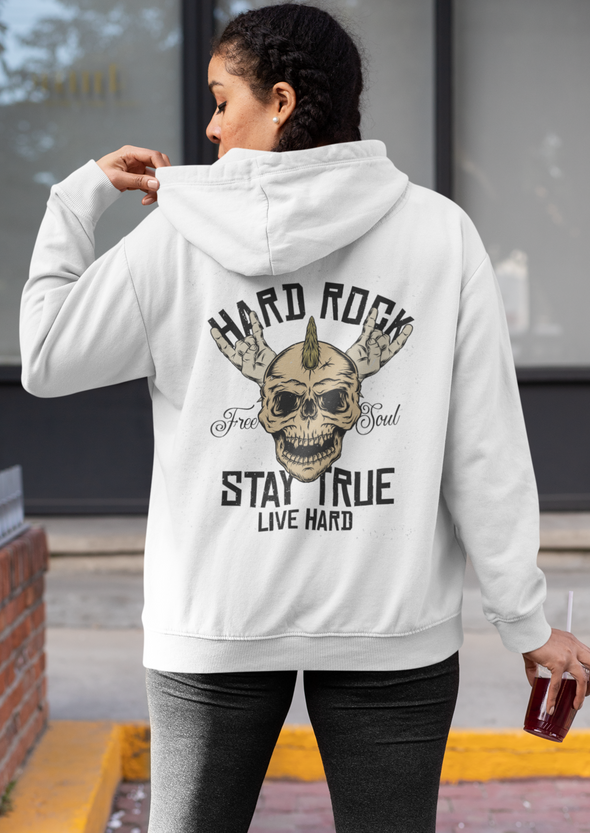Fingers Rock Gesture Skull Printed Hoodie