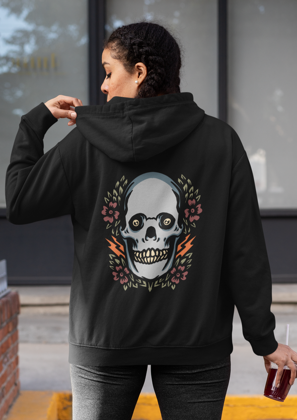 Black & White Hoodies With Skull And Flower Print