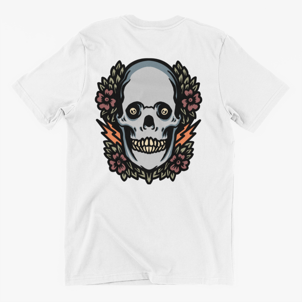 Black & White T-Shirt With Skull And Flower Print