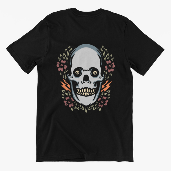 Black & White T-Shirt With Skull And Flower Print