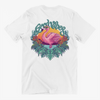 Tropical Pink Flamingo With Flowers Summer Unisex T-Shirt