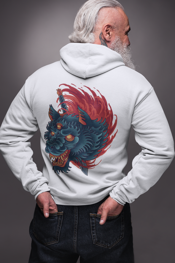 Slaughter Head Angry Wolf Tattoo Printed Hoodie